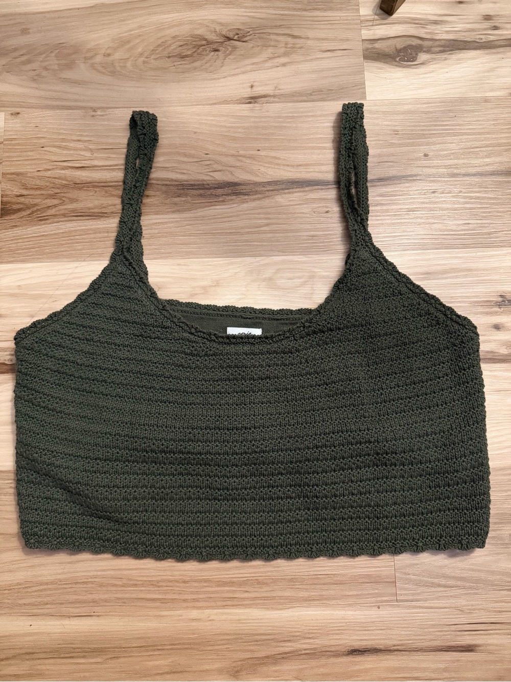 Aerie Boho Crochet Knit Cropped Tank Top Olive Green Size XL